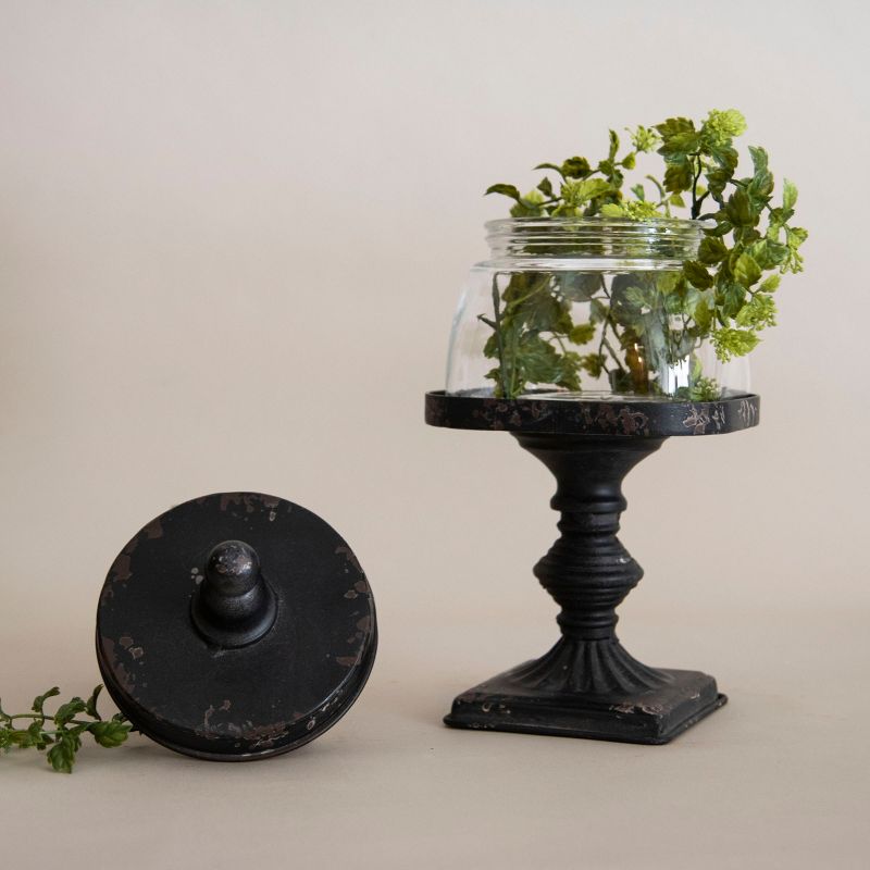 Glass Jar with Black Distressed Metal Finial Stand - Foreside Home & Garden, 4 of 7