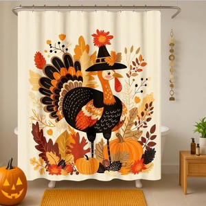 Thanksgiving Turkey Printed Shower Curtain, Waterproof Fabric Bath Curtain for Autumn & Thanksgiving Bathroom Decor 70.8x70.8 Inch - 1 of 1