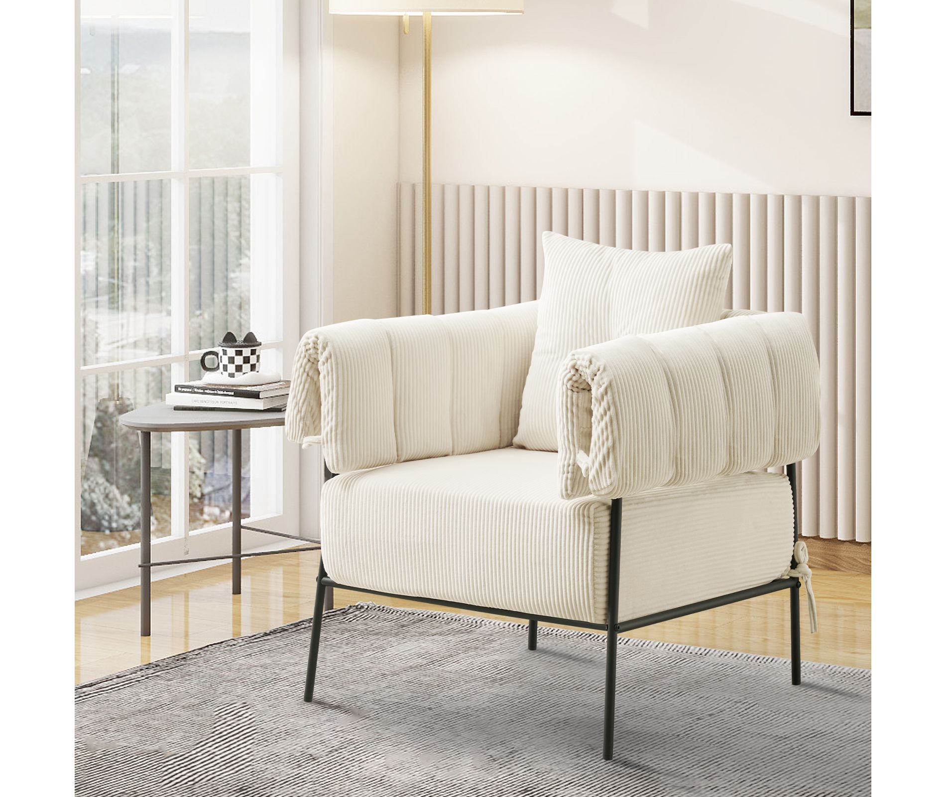 ORRD Upholstered Velvet Accent Chair, Comfy Reading Armchair with Soft Cushion and Metal Frame for Living Room, Bedroom,Lounge Chair， Beige