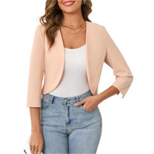 Clearlove Womens 3/4 Sleeve Bolero Shrug Open Front Puff Sleeve Cropped Lightweight Cardigan - 1 of 4