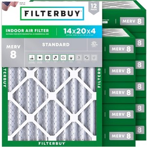 Filterbuy 14x20x4 Air Filter (12-Pack), Pleated MERV 8 Dust Defense Replacement HVAC AC Furnace Filters (Actual Size: 13.50 x 19.50 x 3.63) - 1 of 4