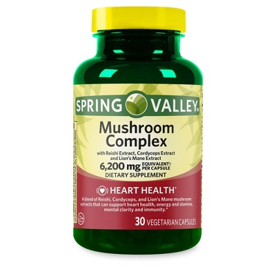 Spring Valley Mushroom Complex Dietary Supplement, 6,200mg Equivalent Per Serving, 30 Vegetarian Capsules