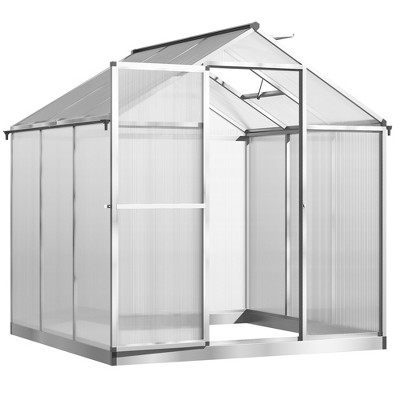 Outsunny 6' x 6' Polycarbonate Walk-In Greenhouse with Roof Vent and Rain Gutter
