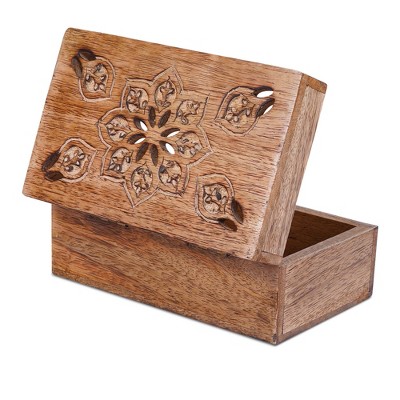 Mela Artisans Medium Burnt Mango Wood Box with Lid “Serena” Wooden Extra-Large Box - Handmade Decorative Box with Lid for Use As Tea Box, Book Box,