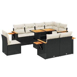 vidaXL 9 Piece Patio Sofa Set with Cushions Black and Cream Poly Rattan - Without Storage - 1 of 4
