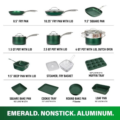 Emerald Green Nonstick Aluminum 20-Piece Cookware and Bakeware Set