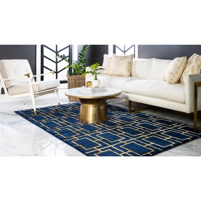 Regency Glam 8' x 10' Navy Blue & Gold Geometric Area Rug
