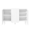 Modern Shoe Cabinet with 5 Solid Wood Legs, Cream Style Minimalist Sideboard with 3 Wave Doors, Adjustable Shelves - 3 of 4