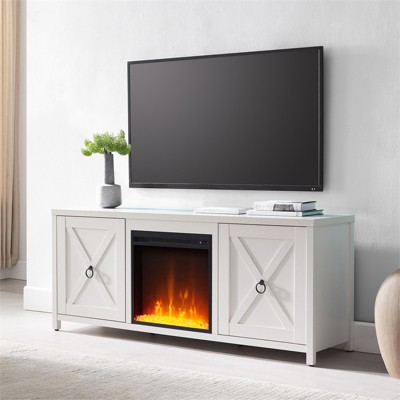 White TV Stand with Crystal Fireplace Insert - Henn&Hart