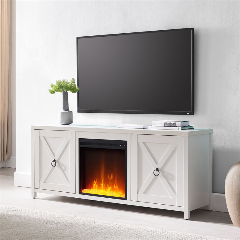 White TV Stand with Crystal Fireplace Insert - Henn&Hart, 1 of 10