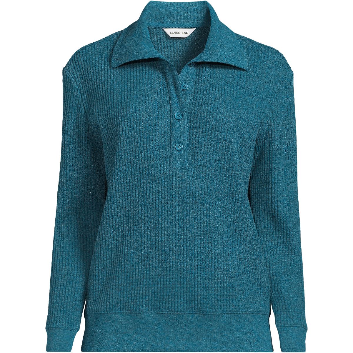 Lands' End Women's Long Sleeve Waffle Button Up Henley - thumbnail 3