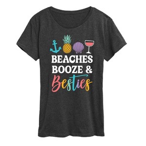 Women's - Instant Message - Beaches Booze And Besties Short Sleeve Graphic T-Shirt - 1 of 4