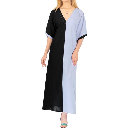 LA LEELA Women's House Daily Routine Evening Wear Vacation Casual Dailywear Holiday Loungewear Relaxed Fit Caftan Maxi Night Shirts 3X-4X Black, Solid - image 1 of 4