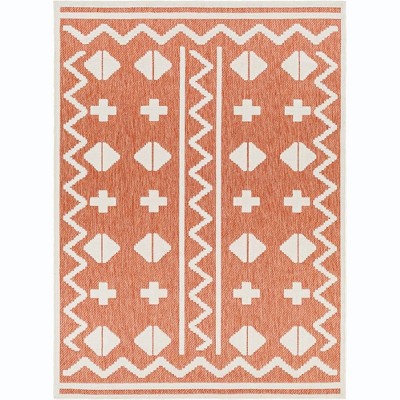 Mark & Day Cantril 7'10"x10' Rectangle Woven Indoor & Outdoor Area Rugs Burnt Orange: Geometric Modern Stain-Resistant Rug