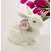 Kevins Gift Shoppe Ceramic Bunny Rabbit with Pink Pansy Flower Figurine - image 3 of 3