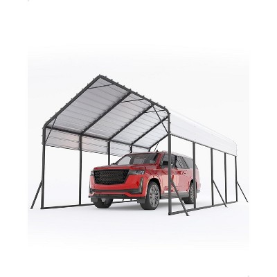 13 X 21 FT Metal Carport, Heavy Duty Carport Reinforced Frame and Steel Roof, All-Weather Shelter for Pickups, Boats, Cars, and Tractors