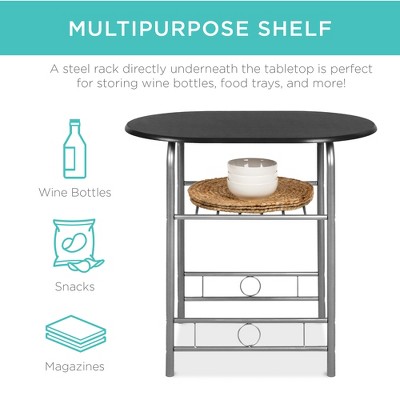 Compact Black/Silver 3-Piece Dining Set with Built-In Wine Rack