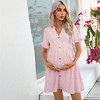 Clearlove Summer Dress Casual Lantern Sleeve V Neck Button Dress Swing Flowy Maternity Dresses - 3 of 4