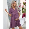 Womens Maternity Dress V Neck Lantern Sleeve Jacquard Dot Pocket Babydoll Baby Shower Dress - 2 of 4