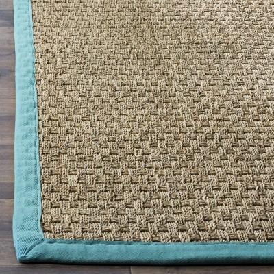 Natural Teal Border Flat Woven Cotton Area Rug
