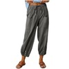 Pants High Waist Drawstring Cinch Bottom with Button Cotton Loose Casual Trouser with Pockets - 4 of 4