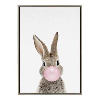 23" x 33" Sylvie Bubblegum Bunny Framed Canvas Wall Art by Amy Peterson Gray - Kate and Laurel