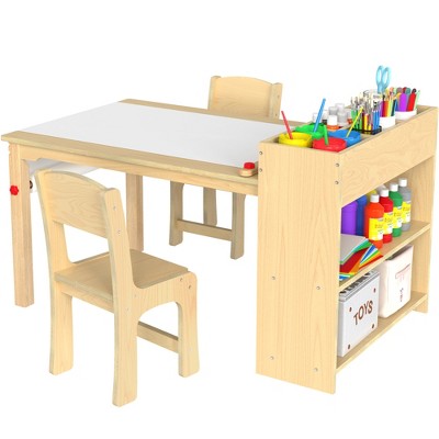 Infurnic Kids Table Sets, 3-in-1 Children Activity Table with Storage Drawer and Blackboard for Crafts, Arts, Reading, Multicolored, 44"*21.2"*25.6"