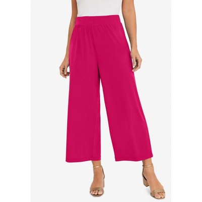 Jessica London Women's Plus Size Stretch Knit Wide Leg Crop Pant