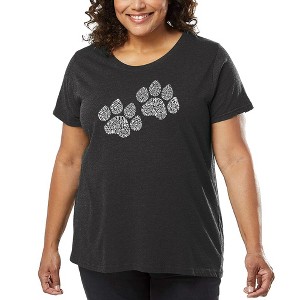 LA Pop Art Women's Word Art T-shirt - Woof Paw Prints - 1 of 4