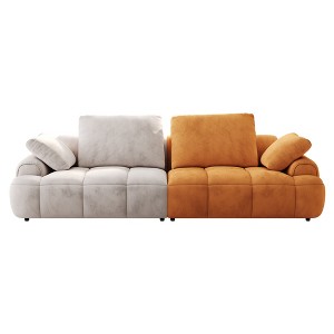 VYNXARIA 86.6¡å Large size two Seat Sofa,Modern Upholstered,Gray paired with yellow suede fabric Increase in sitting height - 1 of 4