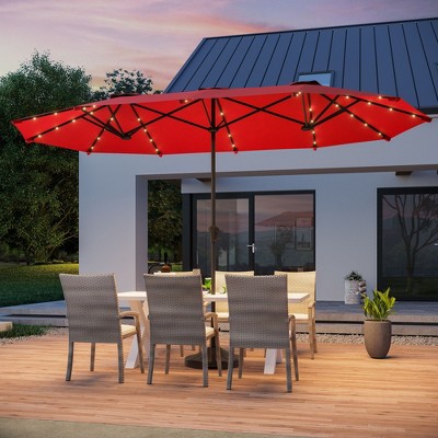 Sonkuki 13 x 7.2ft Solar-Powered Double-Sided Patio Umbrella with Large Canopy Outdoor Table Umbrella for Garden, deck and pool