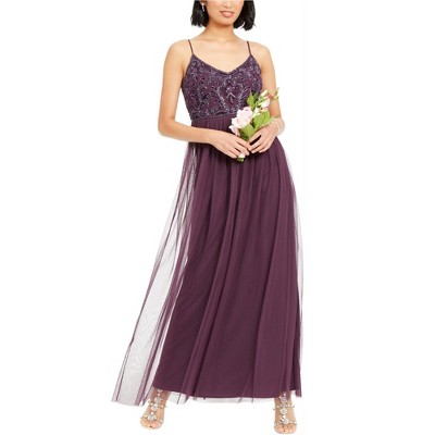 Adrianna Papell Womens Beaded Top Gown Dress