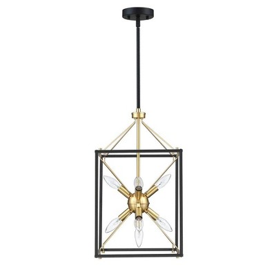 9-Light Matte Black and Soft Gold Modern Rectangle Lantern Pendant Light- 19 in. H x 10 in. W x 10 in. D