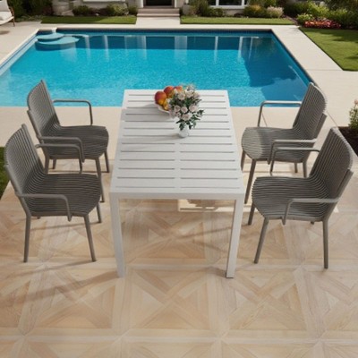 Set of 4 All-Weather Outdoor Armchairs with Comfortable Backrest, All-PP Patio Accent Chairs for Indoor & Outdoor Use – The Pop Home