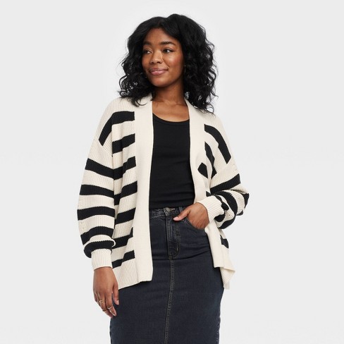 Women s Open front Cardigan Universal Thread Black Striped L