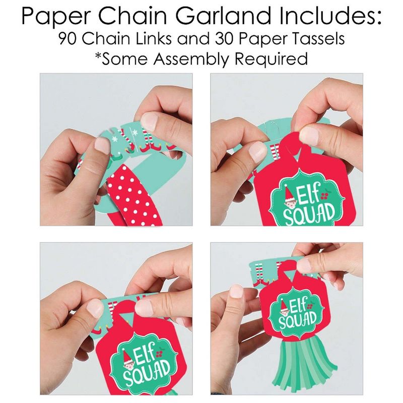 Big Dot of Happiness Elf Squad - 90 Chain Links and 30 Paper Tassels Decor Kit - Kids Elf Christmas and Birthday Party Paper Chains Garland - 21 feet, 5 of 9
