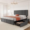 Full/ Queen/ King Size Bed Frame with 4 Storage Drawers, Adjustable Height Headboard, Linen Upholstered Platform Bed Frame, No Box Spring Needed - 2 of 4
