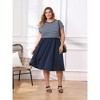 Women's Plus Size Striped Patchwork Gathered-Waist Crew Neck Raglan Sleeve with Pockets Midi Casual A-Line Dresses - GRACE & GRANDEUR - 2 of 4