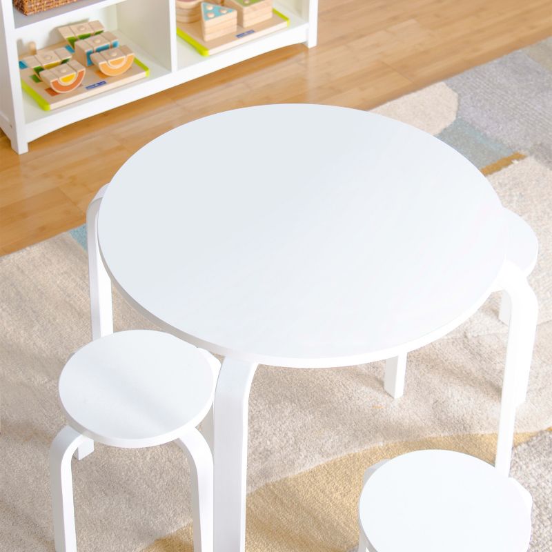 Guidecraft Kids' Nordic Table and Chairs Set: Children's Wooden Round Playroom and Classroom Activity Table for Toddlers with 4 Stools, 3 of 8