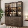 Famapy Brown Wood  Display Cabinet With Glass Doors and LED Lights - 3 of 4