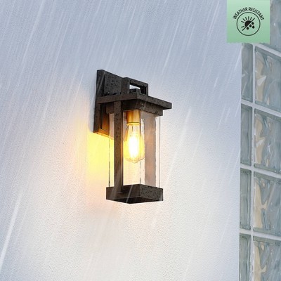 Globe Electric 1-Light Matte Black Outdoor Wall Sconce with Brass Accent and Clear Seeded Glass Shade: ETL Listed, Includes Mounting Hardware