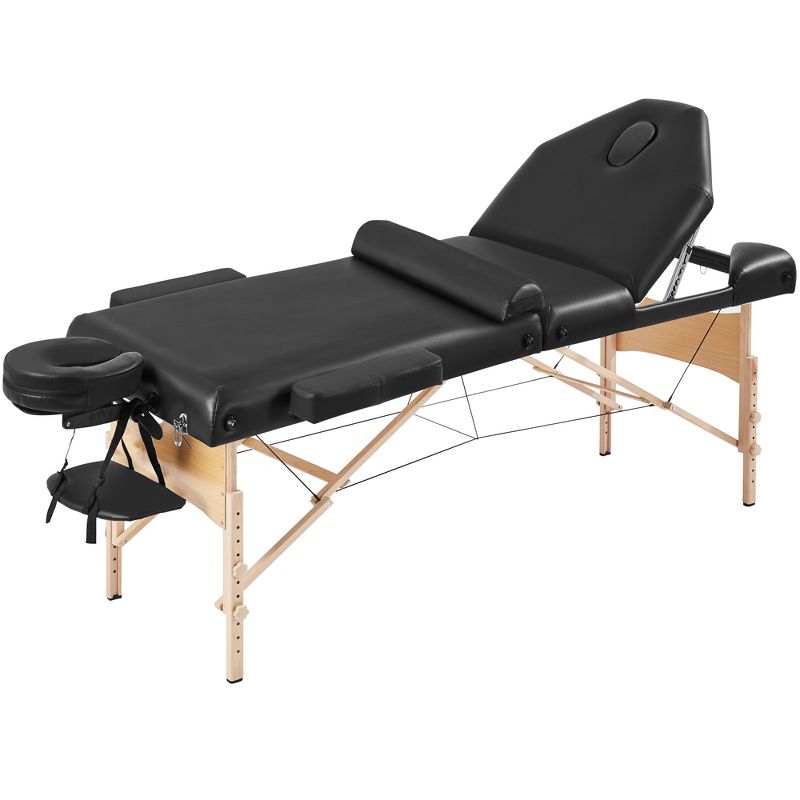 Yaheetech Professional Portable Massage Bed 3 Folding Massage Table with Backrest Black, 1 of 9