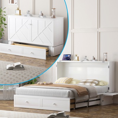 Mjkone Modern Queen Size Murphy Bed with USB ports & Foldable Mattress