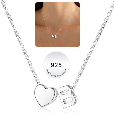 Turandoss S925 Sterling Silver Heart Initial Necklace for Women Girls, Silver Letter Heart Pendant Necklace, Birthday Gifts for Women Girls, 16+3In
