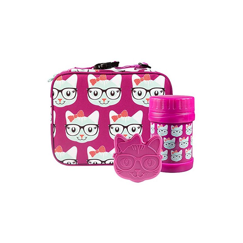 Bentology Kids Lunch Bag Set Kitty w Reusable Hard Ice Pack and Double-Insulated Food Jar - Perfect Lunchbox Kits for Girls Back to School, 1 of 2
