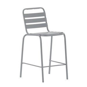 Flash Furniture Lila Commercial Metal Indoor-Outdoor Restaurant Bar Height Stool with Metal Triple Slat Back - 1 of 4