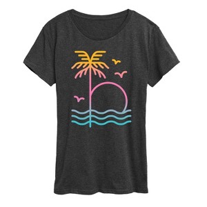 Women's - Instant Message - Palm Sunset Ombre Short Sleeve Graphic T-Shirt - 1 of 4