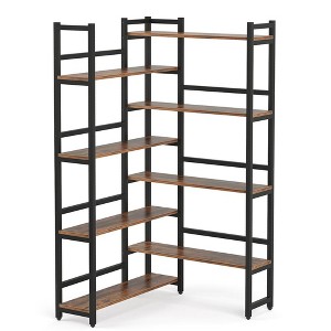 Resenkos Bookshelf, Bookcase Standing Shelf Unts,70.8" Corner Bookshelf, 8-Tier Industrial Bookcase Corner Display Rack Black - 1 of 3