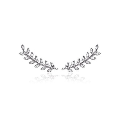Saint Roman Sterling Silver Crochet Earrings with Zirconia, Rhodium Plated, Lightweight and Elegant (1.26" x 0.04")
