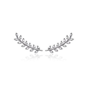 Saint Roman Sterling Silver Crochet Earrings with Zirconia, Rhodium Plated, Lightweight and Elegant (1.26" x 0.04") - 1 of 3